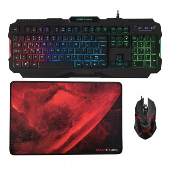 Combo MARS GAMING 3em1 - Teclado RGB Layout PT + Rato 4000DPI RGB + Tapete 350x250x3 - MCP118PORTU