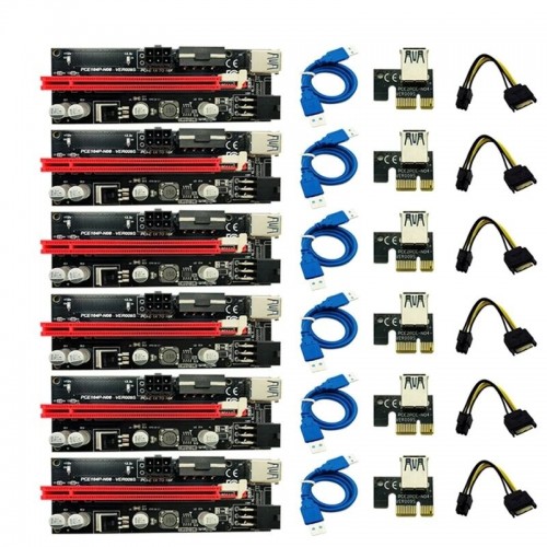 Pack 6 Riser PCI-e 1x 16x / 60cm / USB3 / 2x6pin / Molex 009S