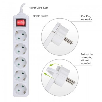 Régua Ewent EW3955 Power Strip 5 Tomadas Schuko 16A com Switch on/off branca