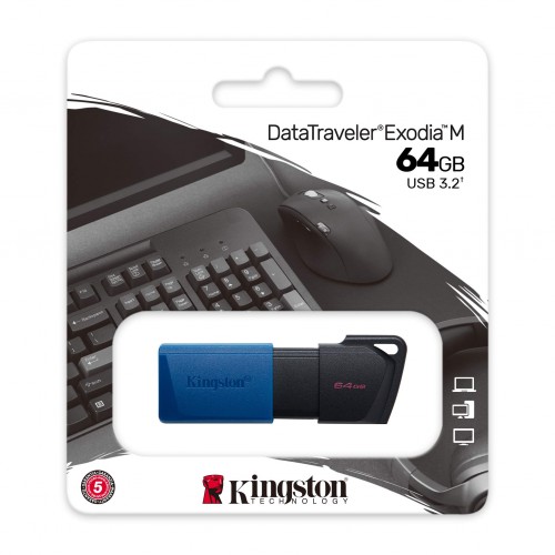 Pen Drive Kingston DataTraveler Exodia M USB 3.2 64GB Preta/Azul