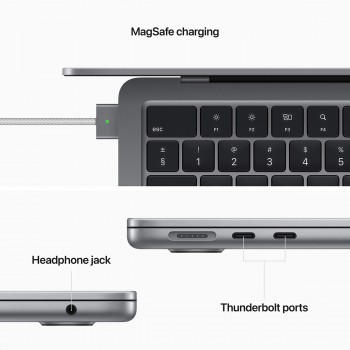 Apple MacBook Air 2022 13.6" | M2 CPU 8‑core, GPU 8‑core | SSD 256GB | 8GB RAM | Cinzento Sideral + Adaptador USB-C 30W