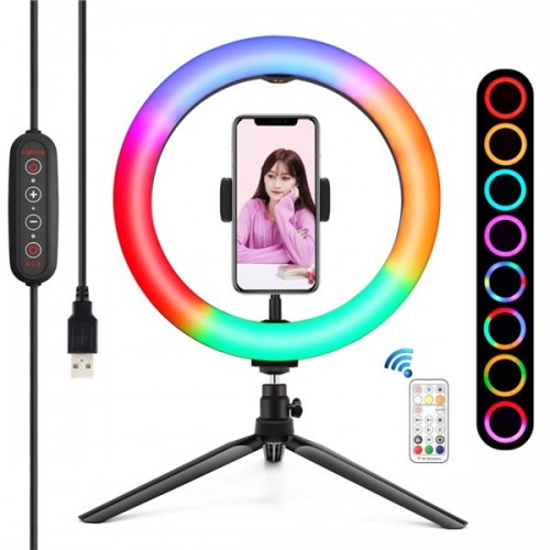 10" RGB LED Light Ring com Tripod + Suporte para Smartphone