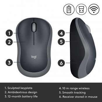 Rato Óptico Logitech Wireless M185 Cinza/Preto