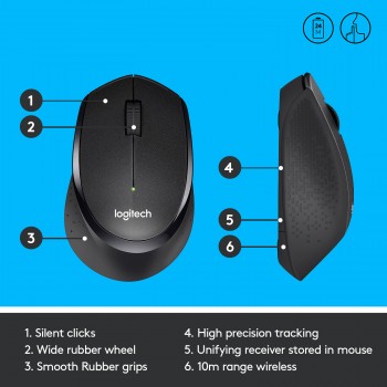 Rato Óptico Logitech Wireless M330 Silent Plus Preto